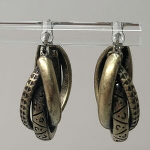 Lia Sophia "Intertwined" Antique Gold Tone Triple Hoop Earrings